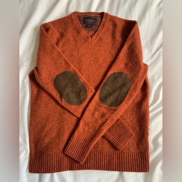 Black Brown 1826 Orange V-Neck Sweater with Elbow Patches. Small unisex - Picture 2 of 8